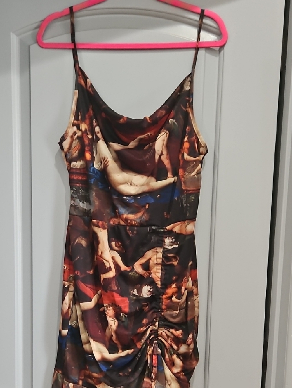 PrettyLittleThing Brown Multi-Print Cowl Neck Slip Dress